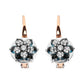 Original 18K Rose and White Gold 1/3 Cttw Round Diamonds and Round London Blue Topaz Gemstone Cluster Floral Drop Hoop Earrings