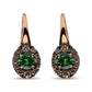 Original 18K Rose and White Gold 3/8 Cttw Round Brown Diamonds and Round Green Tsavorite Gemstone Halo Drop Hoop Earrings