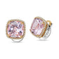 Original 18K Rose and White Gold 9/10 Cttw Round Diamond and 15mm Cushion Cut Rose De France Pink Amethyst Gemstone Clip On Stud Earring