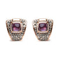 Original 18K Rose Gold 1 1/2 Cttw Round Diamond and 7mm Cushion Cut Purple Amethyst Gemstone Geometrical Statement Stud Earrings (G-H, SI1-SI2)