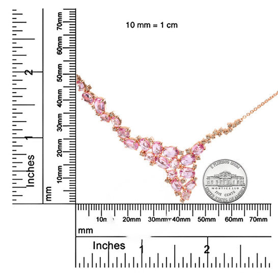 Original 18K Rose Gold 1/2 Cttw Brown Diamond & Multi-Size Oval Pink Sapphire Cluster Cascade Statement Station Necklace (Brown,SI1-SI2)