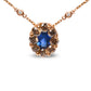 Original 18K Rose Gold 5/8 Cttw White and Brown Diamond Accent & 7x4mm Blue Sapphire Gemstone Statement Halo Cluster Pendant Necklace