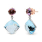 Original 18K White and Rose Gold 1/5 Cttw Diamond with Pink Rose De France Amethyst and 25mm Cushion Cut Sky Blue Topaz Gemstone Dangle Earring