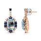 Original 18K White and Rose Gold and 3/4 Cttw Diamond with Blue Sapphire and 13x8mm Cushion Cut Sky Blue Topaz Gemstone Cluster Dangle Earrings