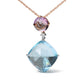 Original 18K White and Rose Gold Round Diamond Accent & Rose De France Pink Amethyst & Cushion Cut Sky Blue Topaz Dangle Drop 18" Necklace