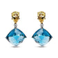 Original 18K White and Yellow Gold 1/5 Cttw Diamond with Pear Cut Lemon Quartz, and Cushion Cut London Blue Topaz Gemstone Dangle Earring