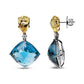 Original 18K White and Yellow Gold 1/5 Cttw Diamond with Pear Cut Lemon Quartz, and Cushion Cut London Blue Topaz Gemstone Dangle Earring