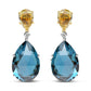 Original 18K White and Yellow Gold 1/5 Cttw Diamond with Pear Cut Lemon Quartz and Pear Cut London Blue Topaz Gemstone Dangle Earring (G-H, SI1-SI2)