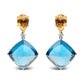 Original 18K White and Yellow Gold 1/6 Cttw Diamond with Pear Cut Yellow Citrine and 20mm Cushion Cut Blue Topaz Gemstone Dangle Earrings