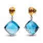 Original 18K White and Yellow Gold 1/6 Cttw Diamond with Pear Cut Yellow Citrine and 20mm Cushion Cut Blue Topaz Gemstone Dangle Earrings