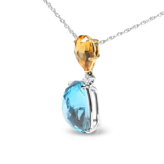 Original 18K White and Yellow Gold Diamond Accent and Yellow Citrine and Sky Blue Topaz Gemstone Dangle Drop 18" Pendant Necklace (G-H, SI1-SI2)