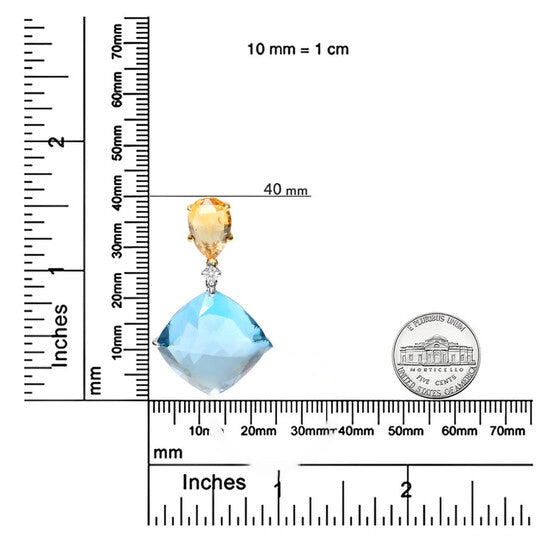 Original 18K White and Yellow Gold Diamond Accent and Yellow Citrine and Sky Blue Topaz Gemstone Dangle Drop 18" Pendant Necklace (G-H, SI1-SI2)