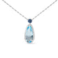 Original 18K White Gold 3/8 Cttw Pave Set Diamond and Sky Blue Topaz and Blue Sapphire Gemstone Floral Teardrop Halo 18" Pendant Necklace