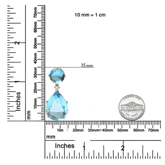 Original 18K White Gold Diamond Accent and Round London Blue Topaz and Pear Cut Sky Blue Topaz Dangle Drop 18" Necklace