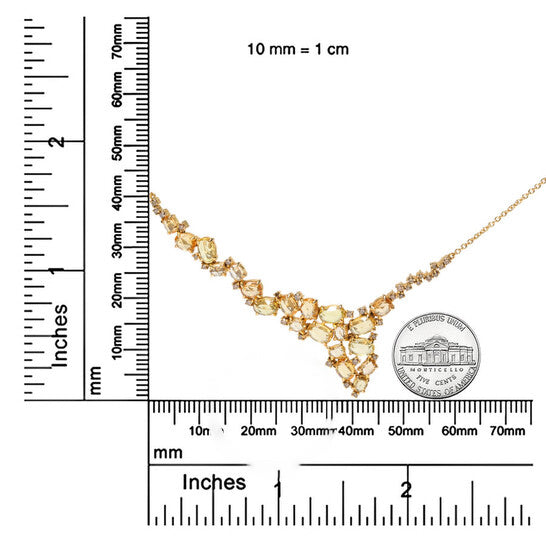 Original 18K Yellow Gold 1/2 Cttw Brown Diamond and Multi-Size Oval Yellow Sapphire Cluster Cascade Station Necklace (Brown, SI1-SI2)