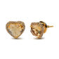 Original 18K Yellow Gold 2/3 Cttw Brown Diamonds and 11x11mm Heart-Cut Yellow Citrine Gemstone Halo Heart Stud Earrings