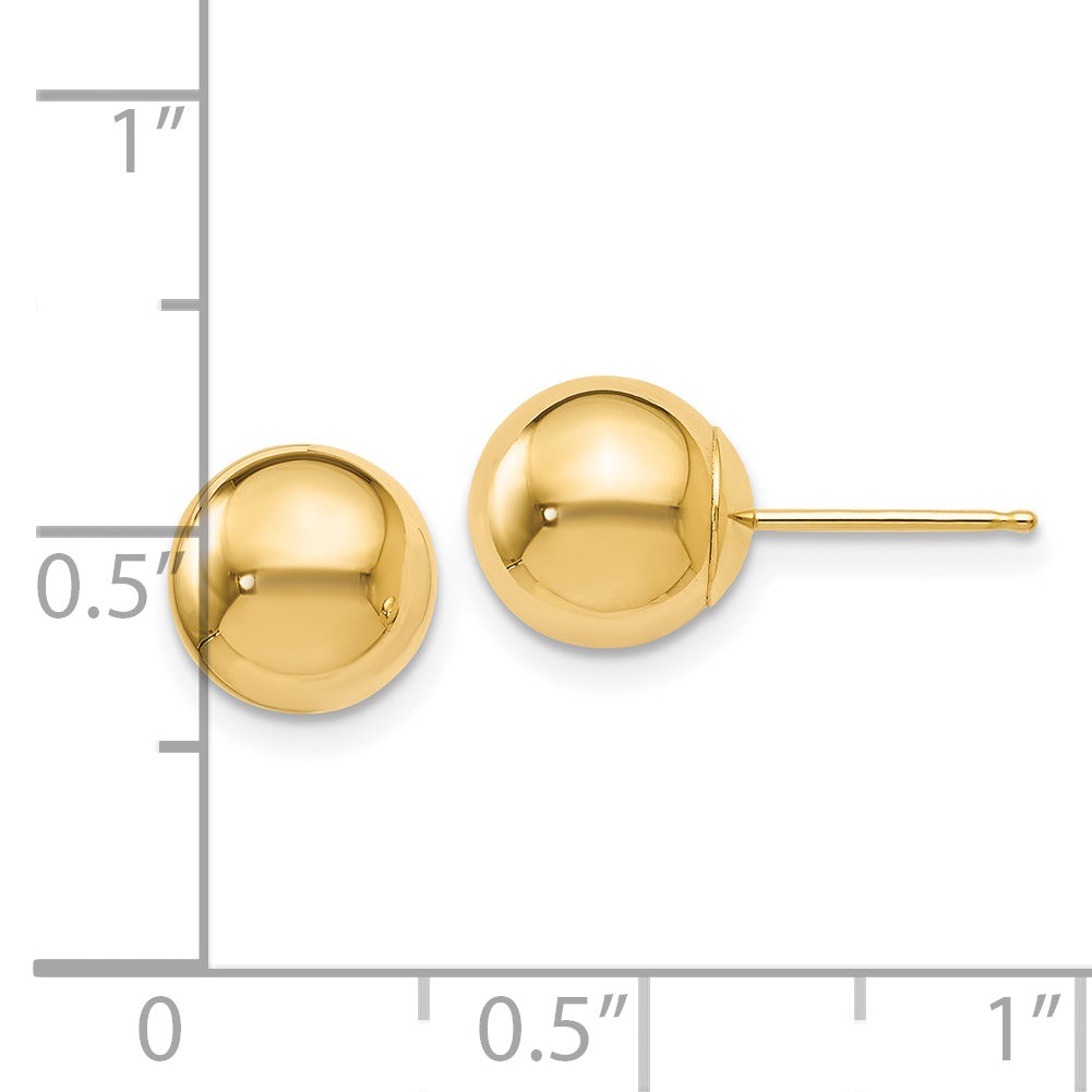 14K Yellow Gold Polished 8mm Ball Post Earrings