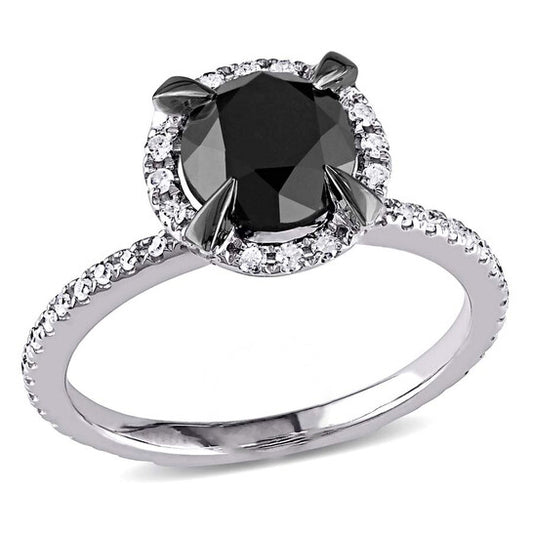 Original 2 CT TW Black & White Halo Diamond Engagement Ring in 10k White Gold