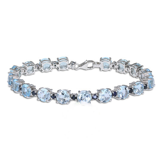 Original AMOUR 29 1/2 CT TGW Sky-blue Topaz and Sapphire Bracelet In Sterling Silver