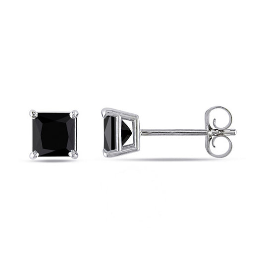 Original AMOUR 3/4 CT TW Princess Cut Black Diamond Stud Earrings In 14K White Gold