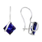 Original AMOUR 3 3/8 CT TGW Square Cut Created Blue Sapphire Earrings In 10K White Gold