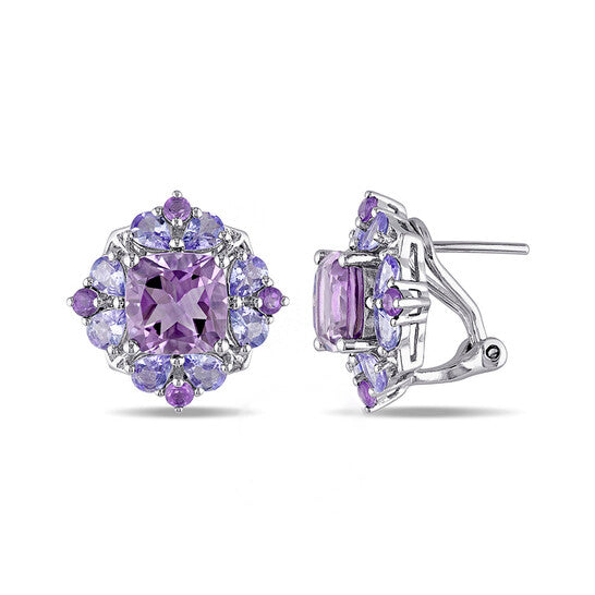 Original AMOUR 5 7/8 CT TGW Amethyst and Tanzanite Earrings In Sterling Silver