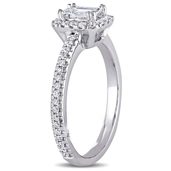 Original 7/8 CT TW Emerald Cut and Round Diamond Engagement Ring in 14k White Gold