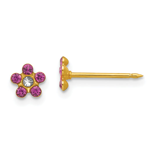 14K Yellow Gold Inverness February Purple Crystal Birthstone Flower Earrings