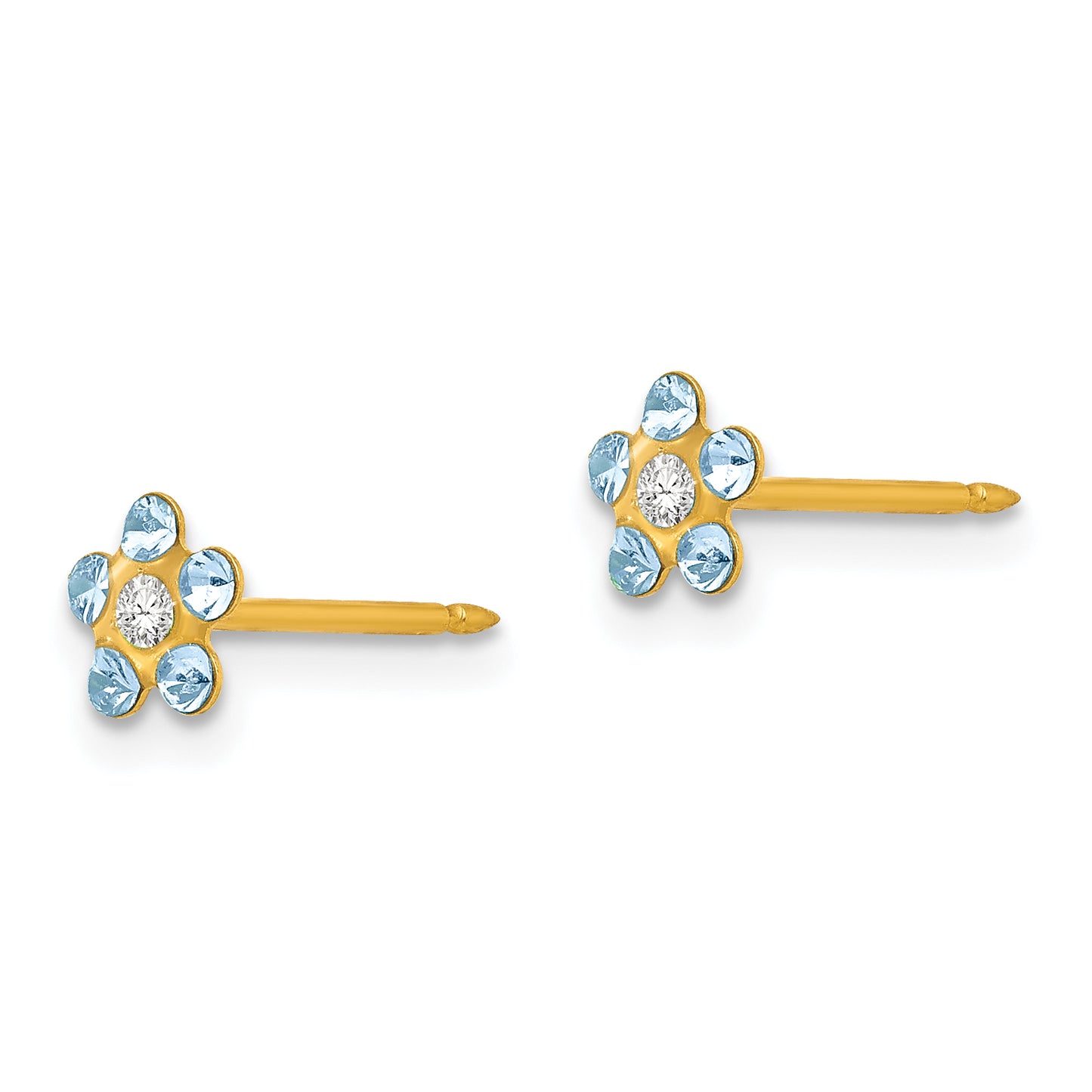 14K Yellow Gold Inverness March Lt Blue Crystal Birthstone Flower Earrings