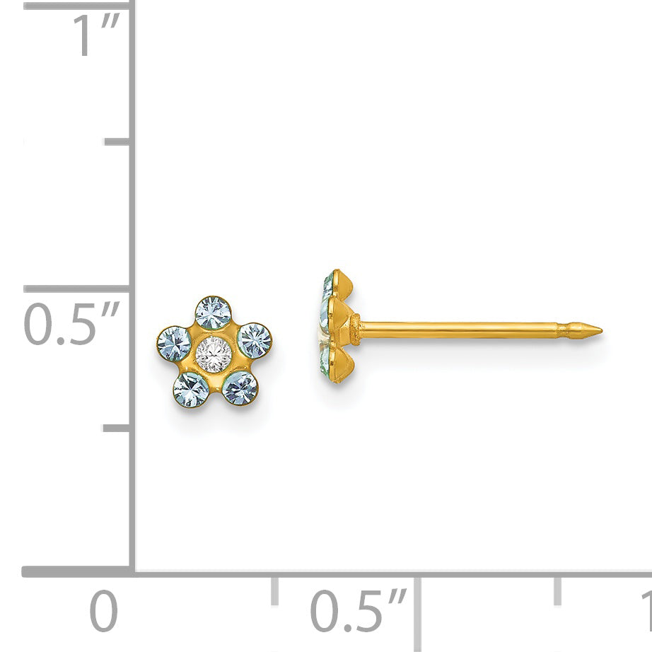 14K Yellow Gold Inverness March Lt Blue Crystal Birthstone Flower Earrings