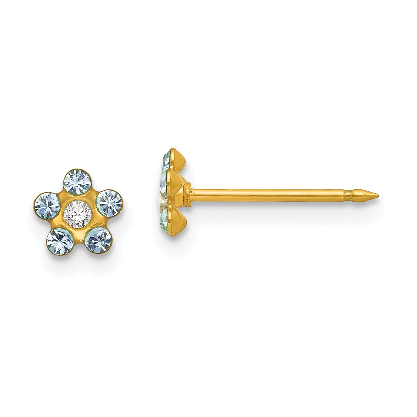 14K Yellow Gold Inverness March Lt Blue Crystal Birthstone Flower Earrings