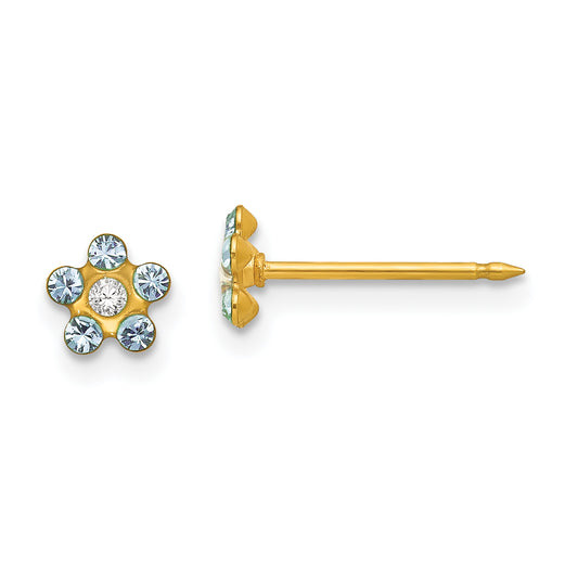 14K Yellow Gold Inverness March Lt Blue Crystal Birthstone Flower Earrings