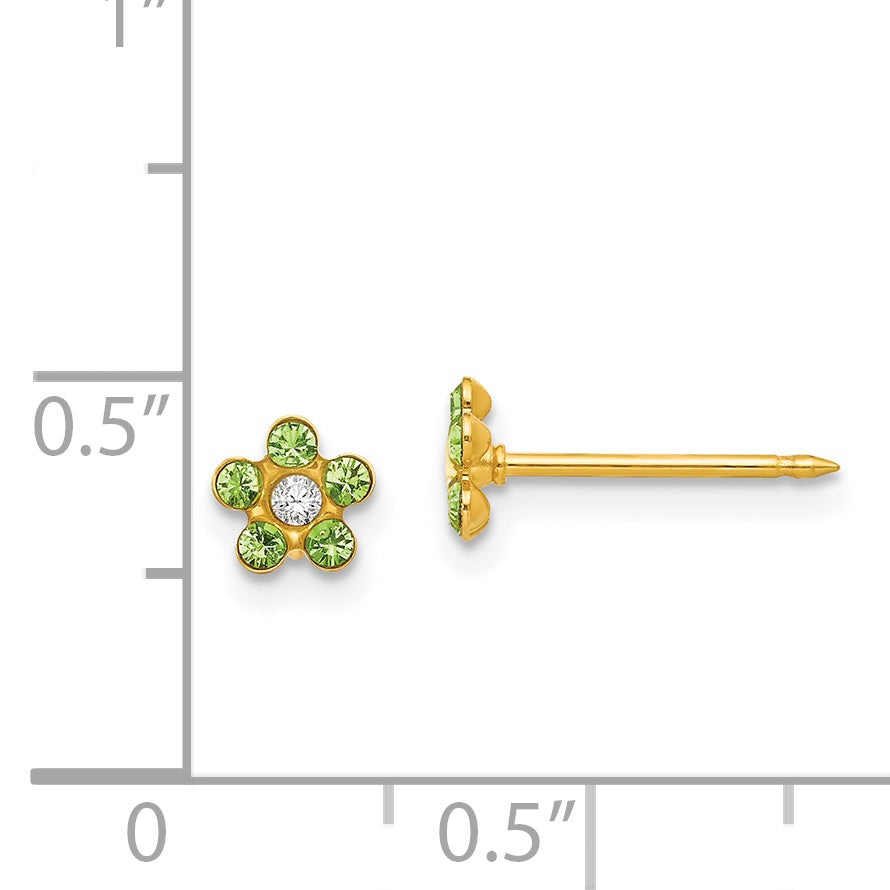 14K Yellow Gold Inverness August Lt Green Crystal Birthstone Flower Earrings