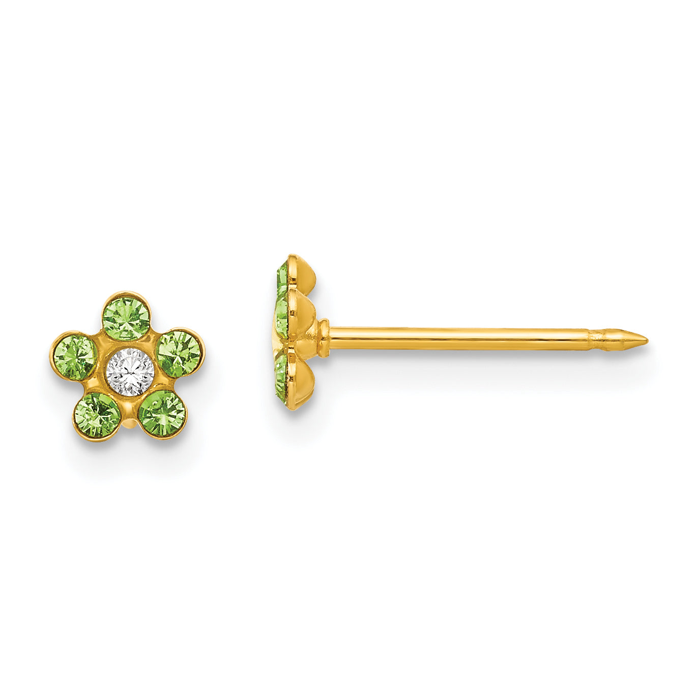 14K Yellow Gold Inverness August Lt Green Crystal Birthstone Flower Earrings