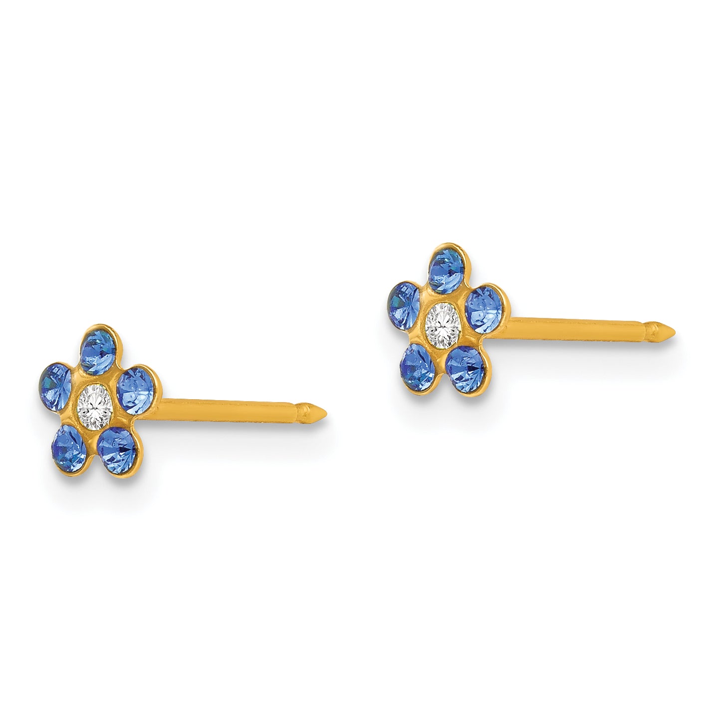 14K Yellow Gold Inverness September Blue Crystal Birthstone Flower Earrings