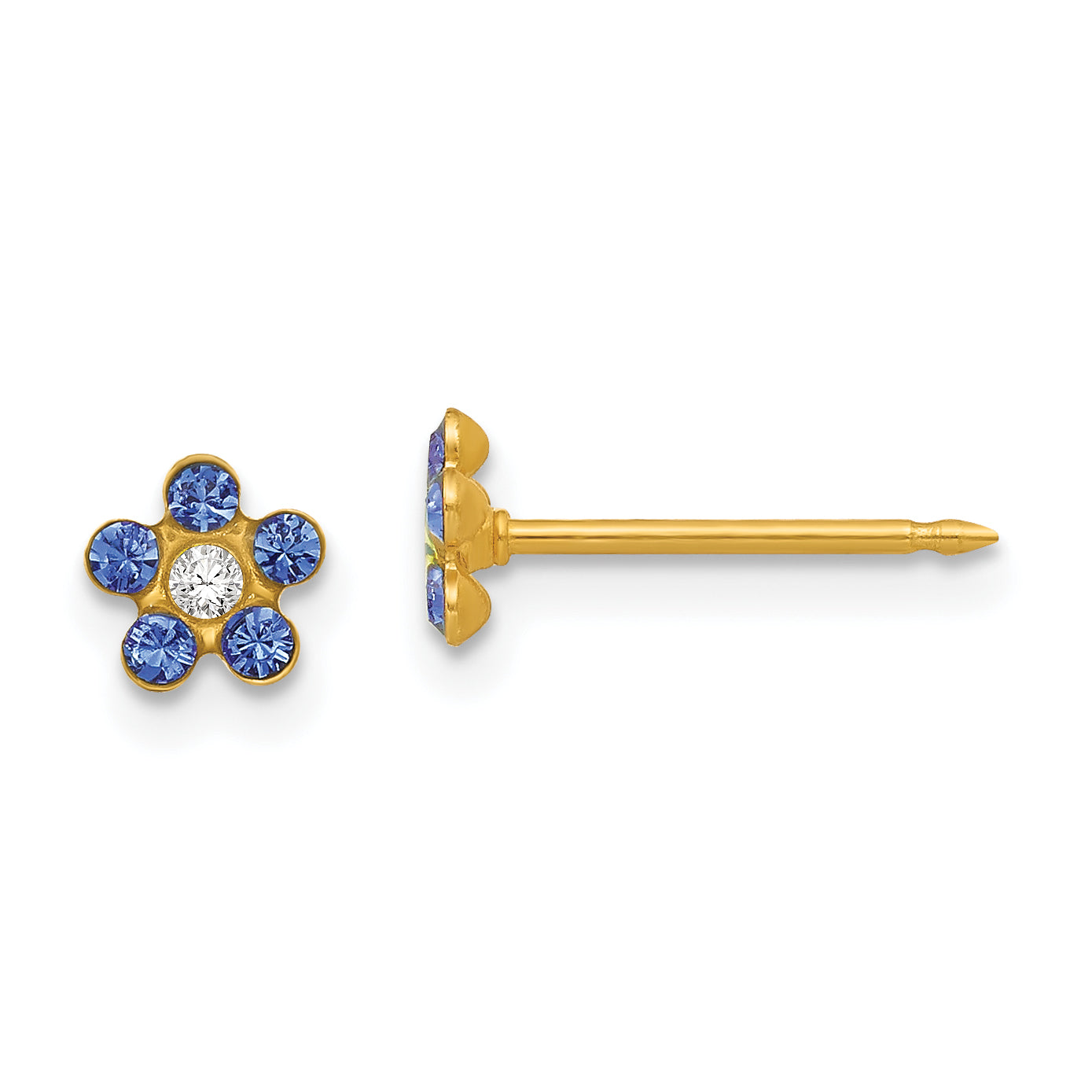 14K Yellow Gold Inverness September Blue Crystal Birthstone Flower Earrings