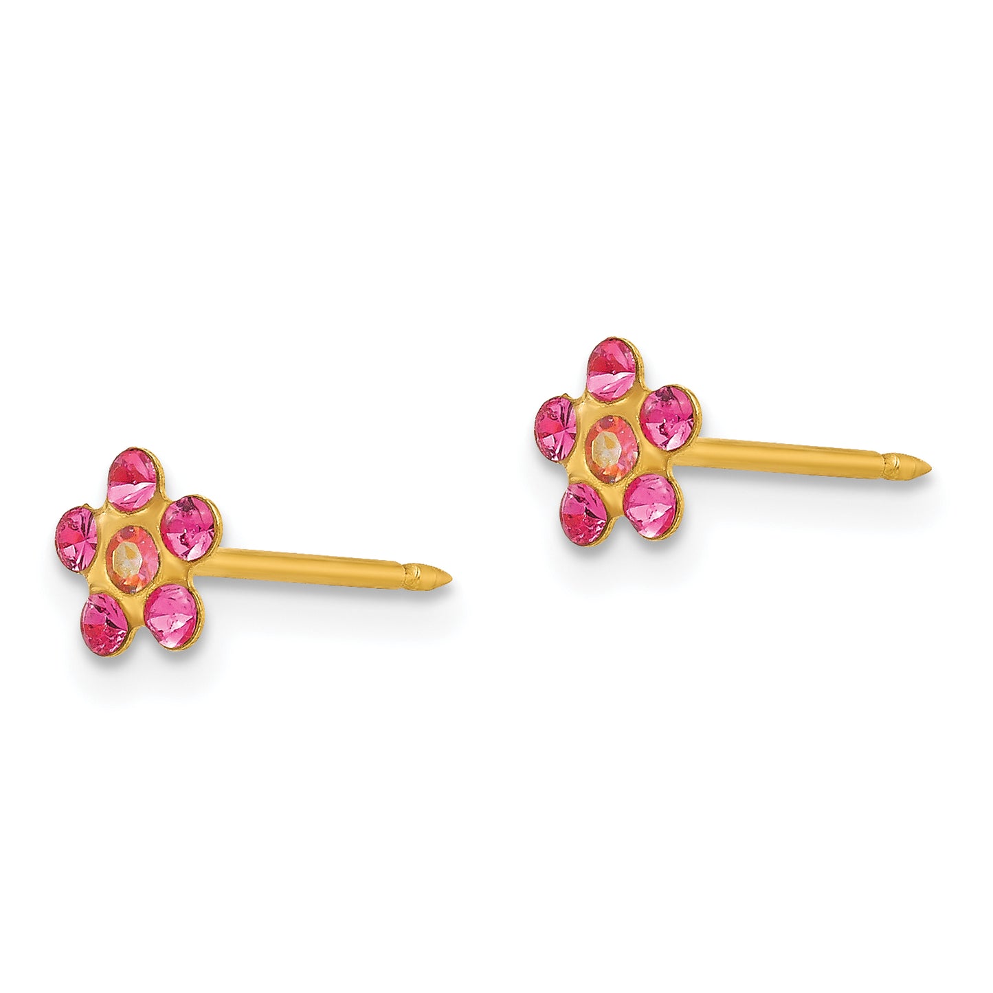 14K Yellow Gold Inverness October Pink Crystal Birthstone Flower Earrings