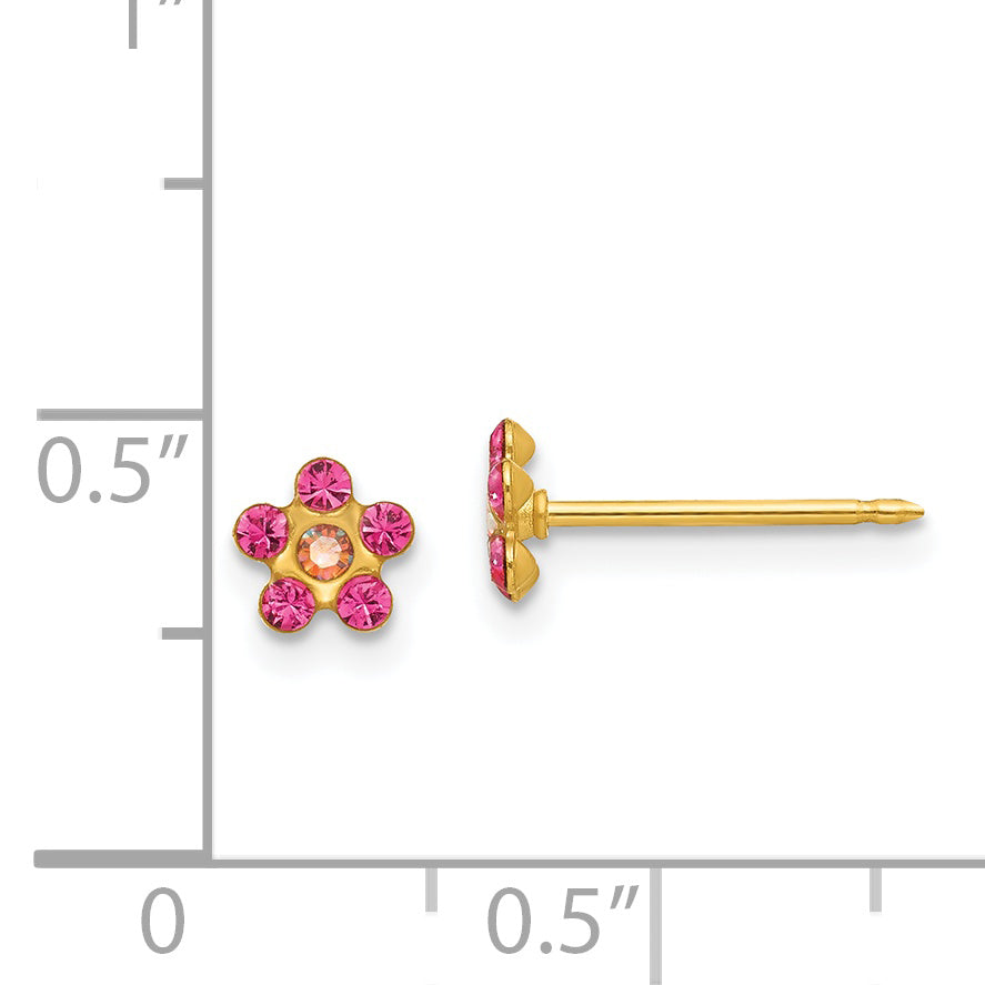 14K Yellow Gold Inverness October Pink Crystal Birthstone Flower Earrings