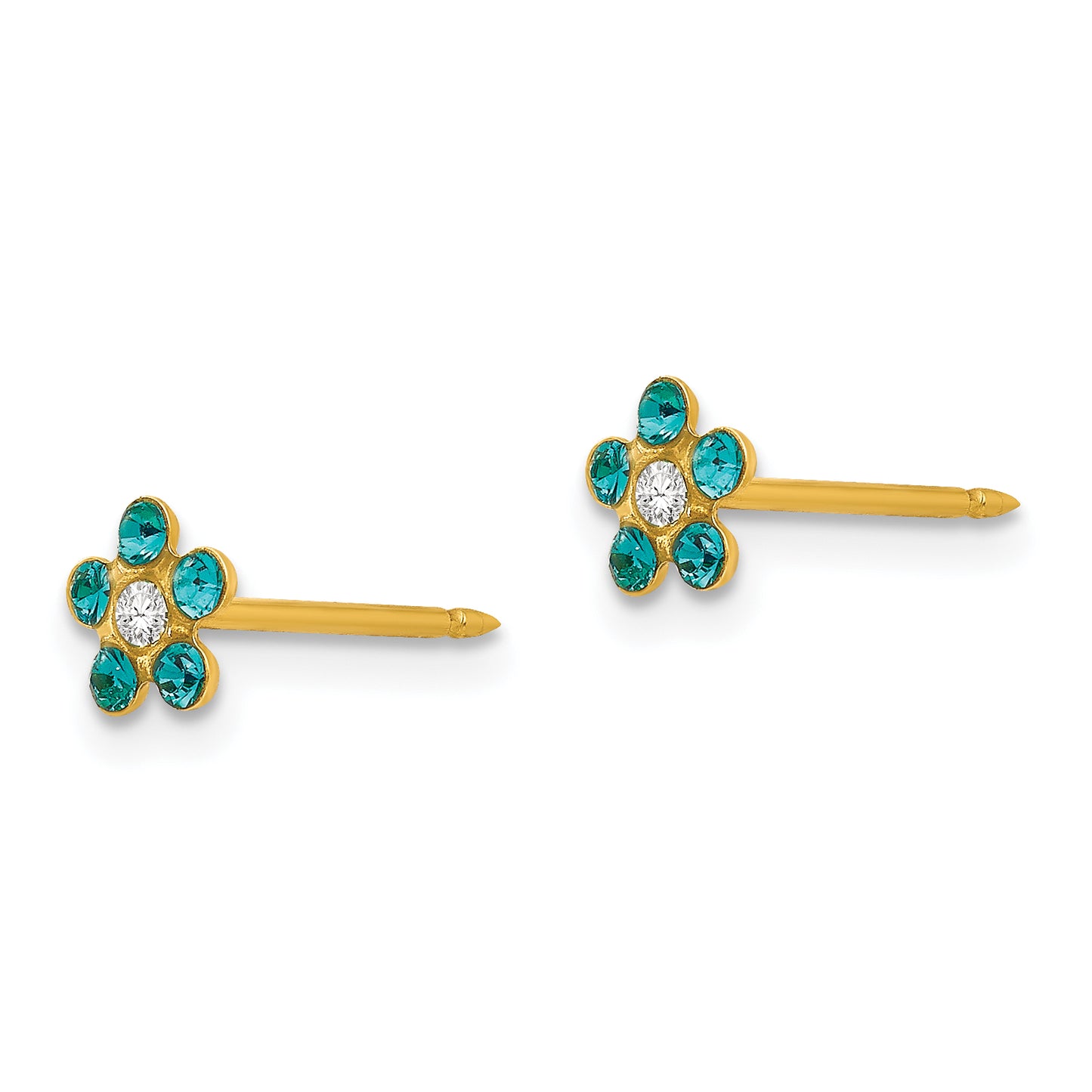 14K Yellow Gold Inverness December Blue Crystal Birthstone Flower Earrings