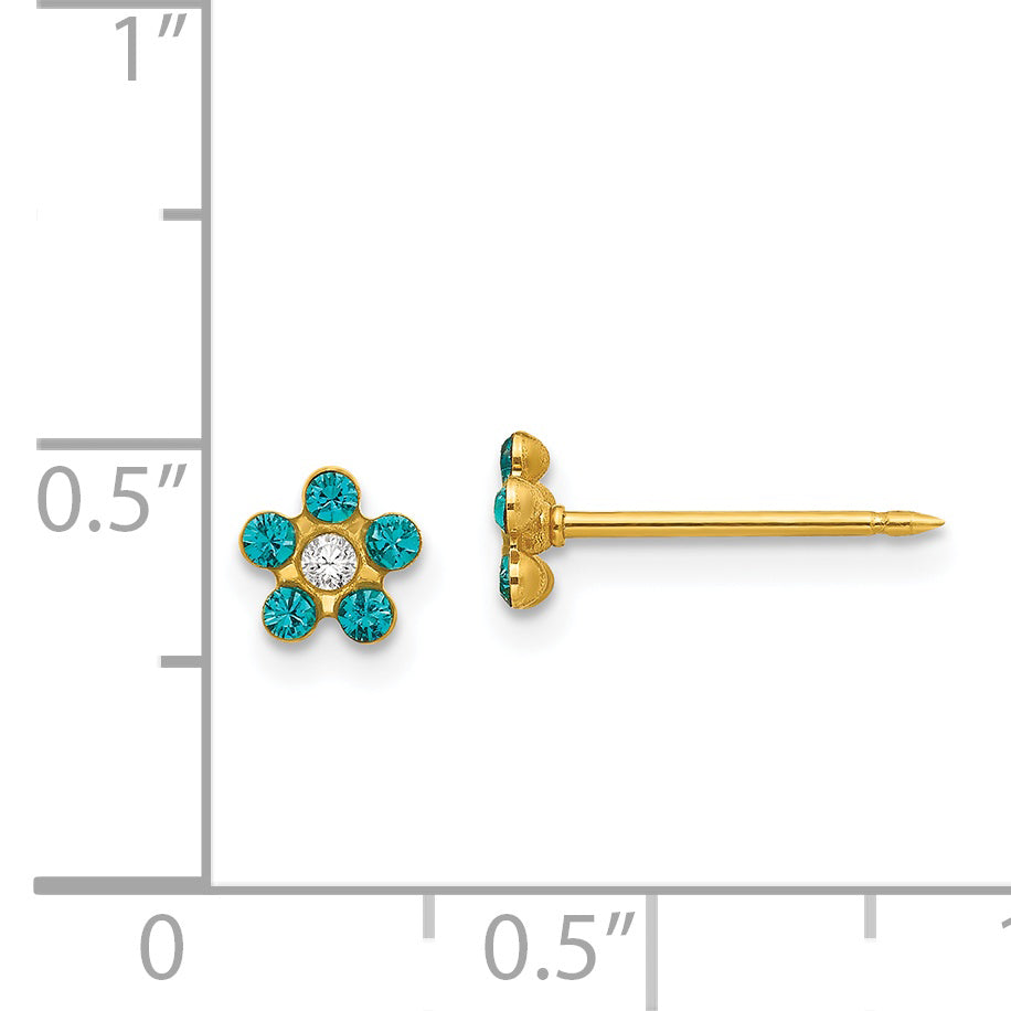 14K Yellow Gold Inverness December Blue Crystal Birthstone Flower Earrings