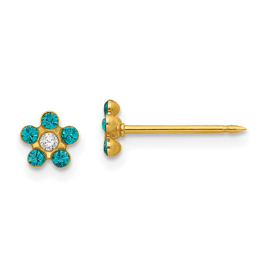 14K Yellow Gold Inverness December Blue Crystal Birthstone Flower Earrings