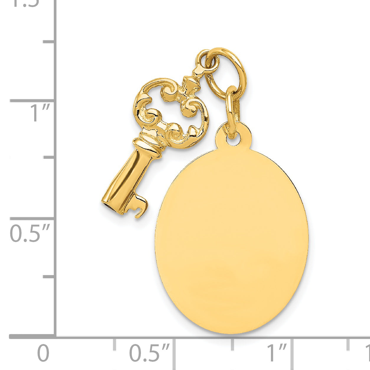 14k Yellow Gold 14K Polished Engraveable Disc and Key Charm