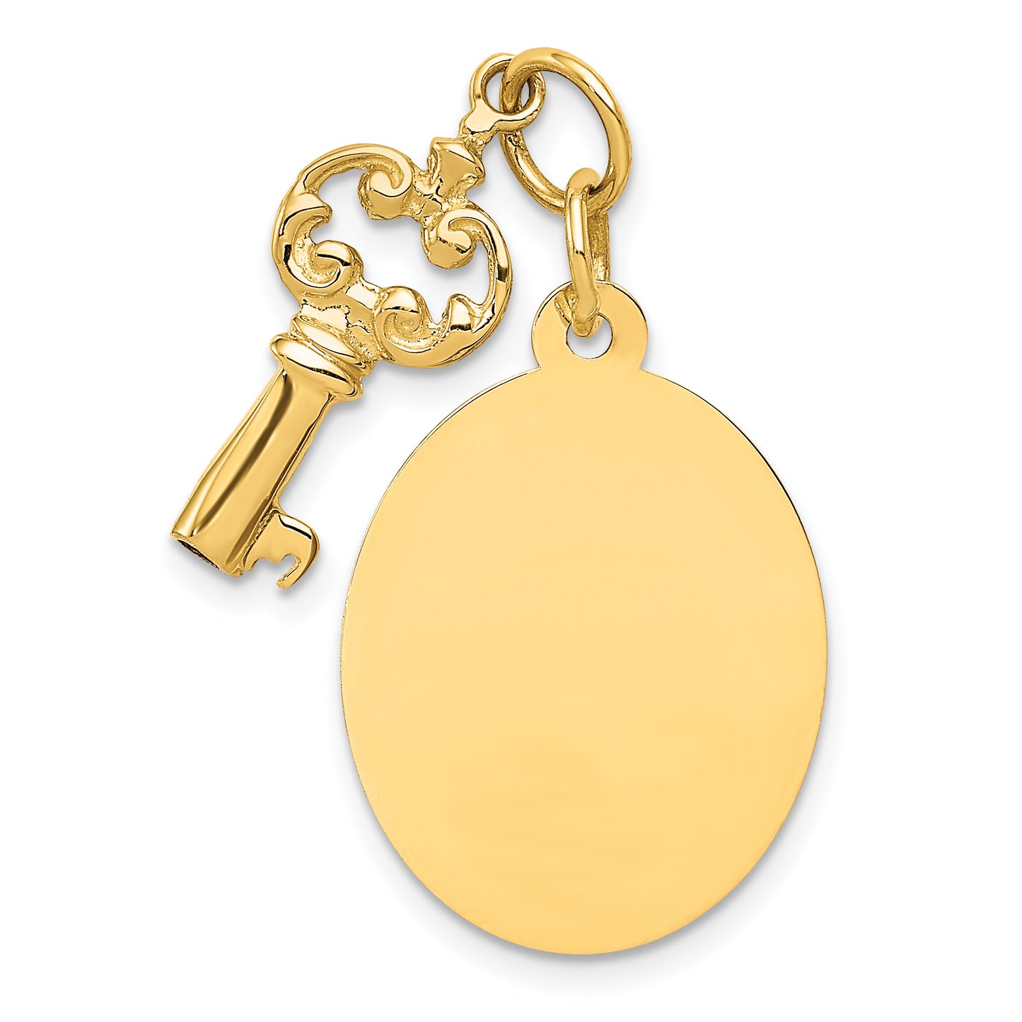 14k Yellow Gold 14K Polished Engraveable Disc and Key Charm