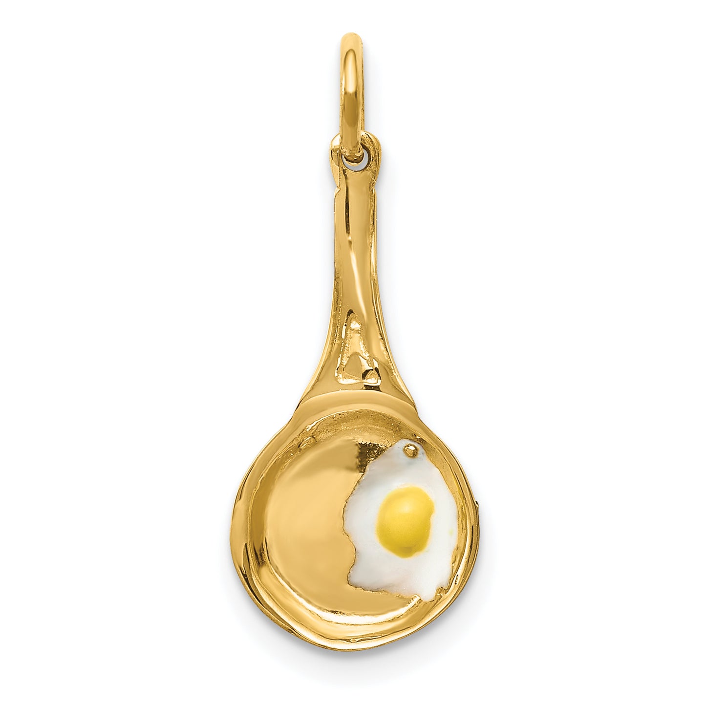 14k Yellow Gold 14k 3D Frying Pan w/Enameled Egg Charm