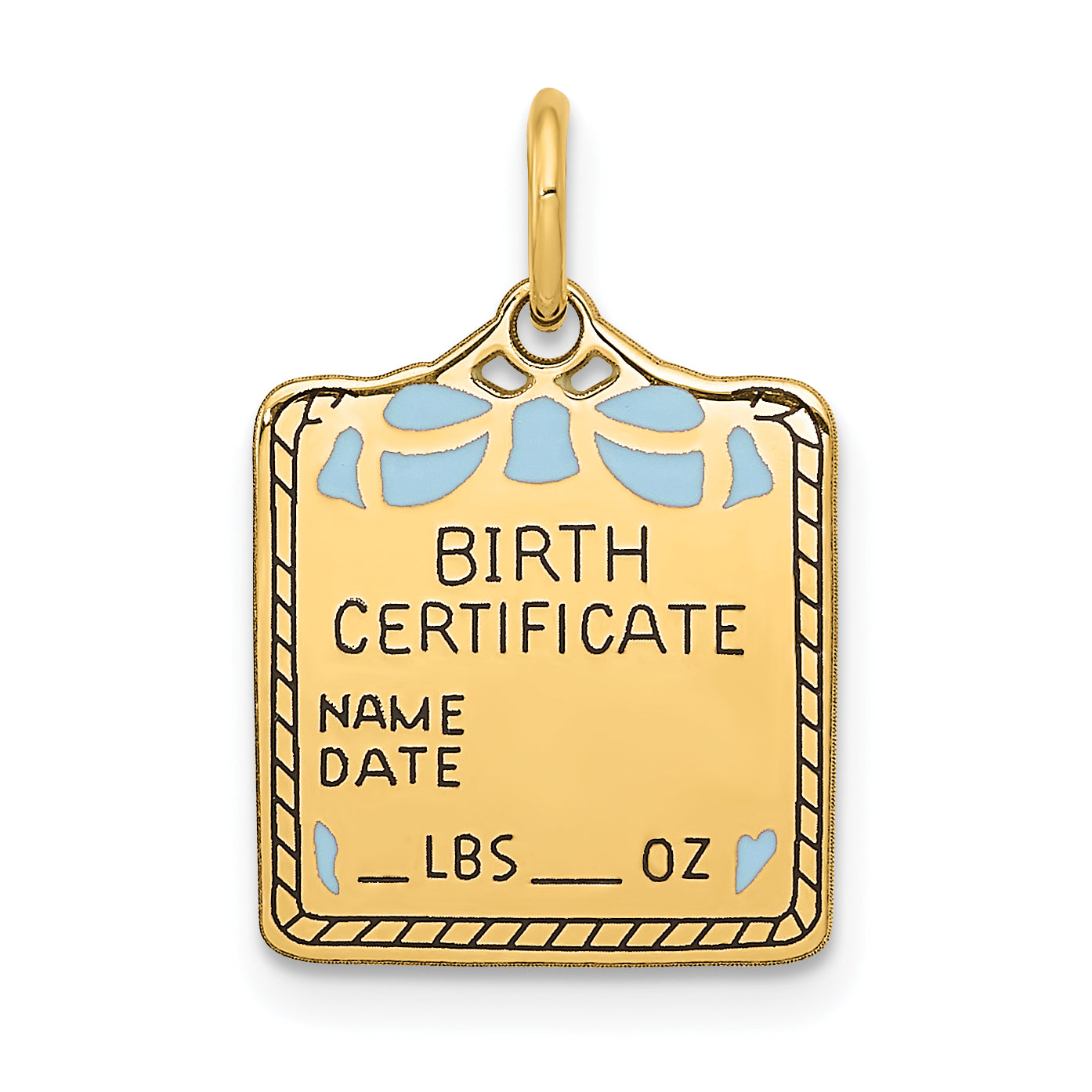 14k Yellow Gold 14k Enameled Blue Engravable Birth Certificate Charm