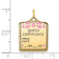 14k Yellow Gold 14k Enameled Pink Engravable Birth Certificate Charm