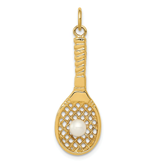 14k Yellow Gold 14K Tennis Racquet W/FW Cultured Pearl Charm