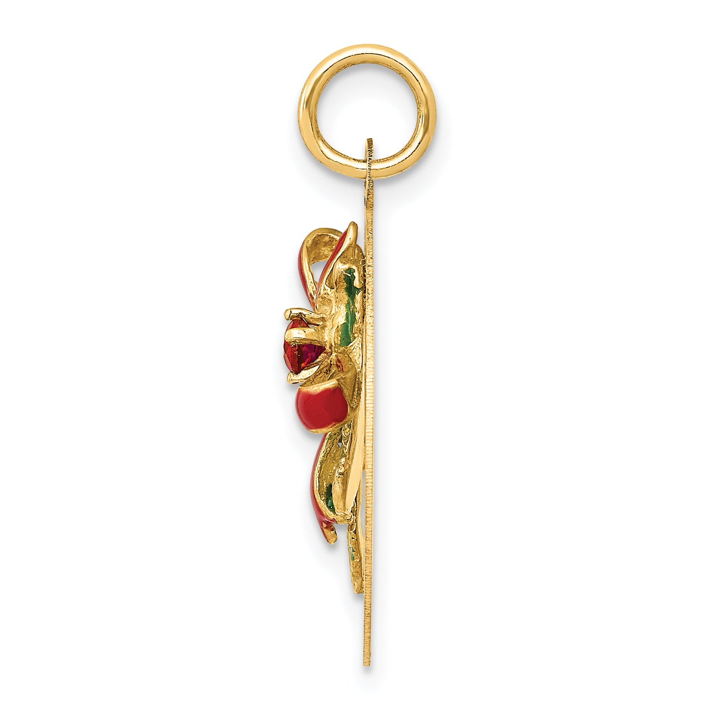 14k Yellow Gold 14k Enameled Mistletoe with Synthetic Stone Charm