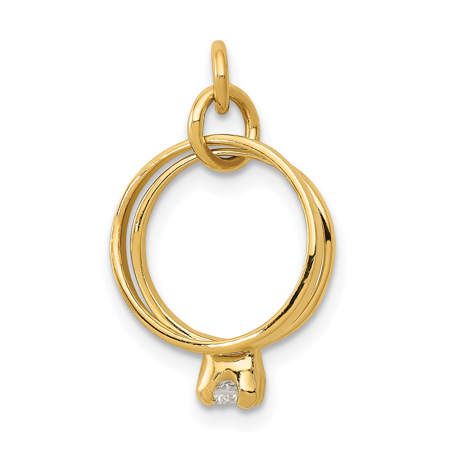 14k Yellow Gold 14k 3D Wedding Rings CZ Charm