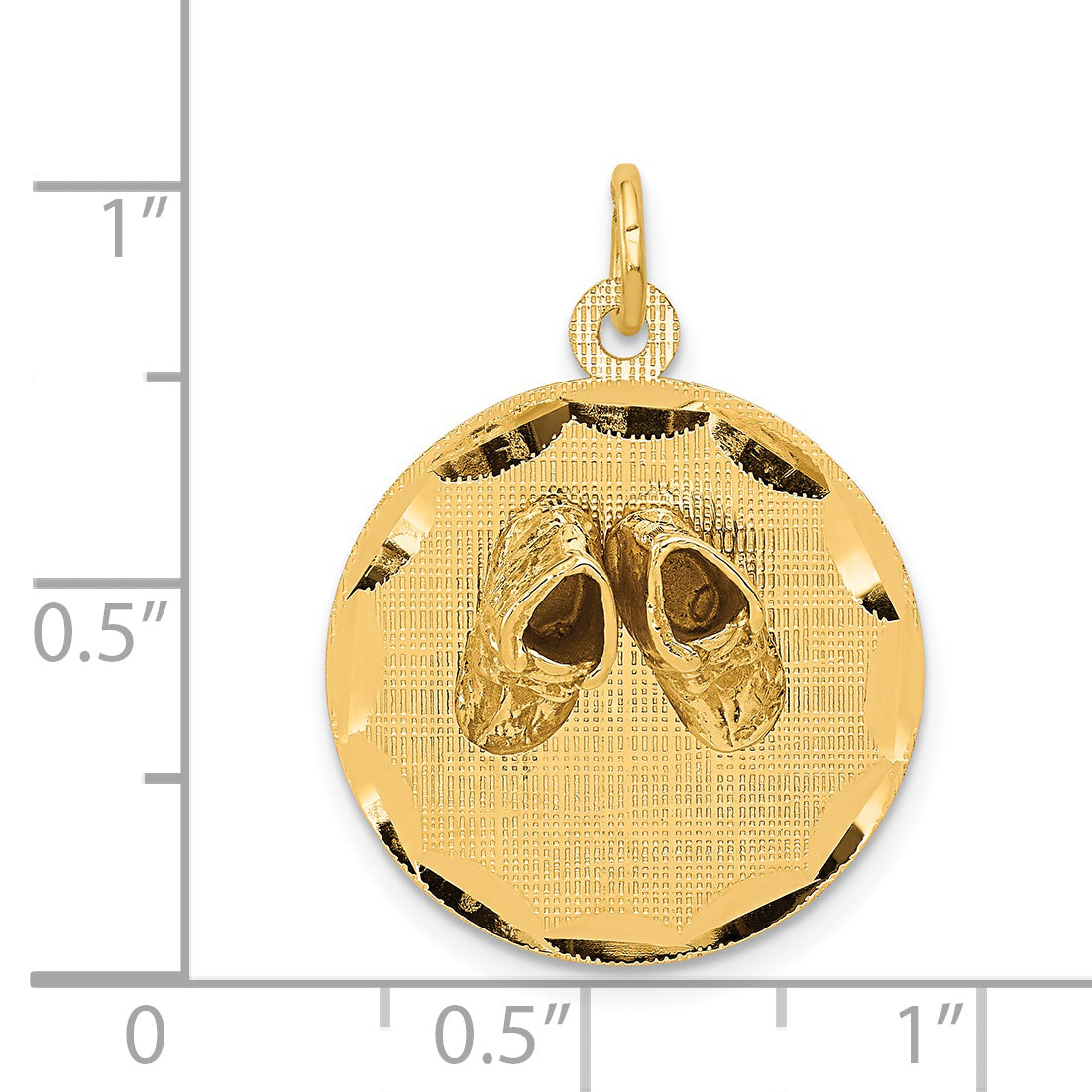 14k Yellow Gold 14k Small Solid Engravable Baby Shoes on Disc Charm